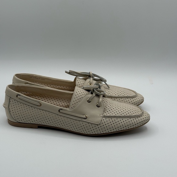 Dolce Vita Lakin Loafers Ivory Perforated Leather Boat Classic Lace-Up Flats - Picture 4 of 16